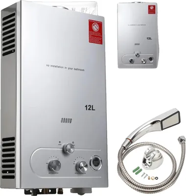 Immagine prodotto di Scaldabagno a gas, scaldabagno istantaneo, fino a 18 litri al minuto, argento, 12L 24KW