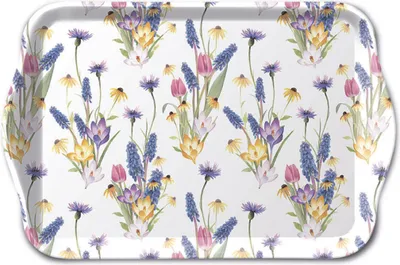 Produktbild von Tablett Melamin 21x13cm mit Frühlingsblumen Motiv Weiß / Bunt