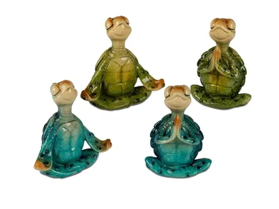 Produktbild von formano 4er Set Yoga-Schildkröten 11 cm Glänzende Kunststein Dekofigur Feng Shui