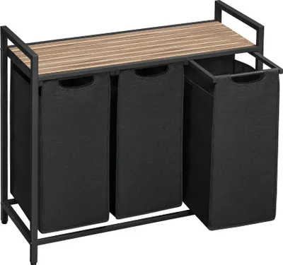 Produktbild von VASAGLE Wäschekorb 3 Fächer, mit Ablage, ausziehbar abnehmbar, 3 x 38 L, Schwarz