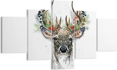 Produktbild von Bild auf Leinwand - Leinwandbild - 5 Teile - Surrealismus Hirsch Boho - 125x70cm - Wand Bild - Wanddeko - Wandbilder - Leinwanddruck - Bilder - Wanddekoration - Leinwand bilder - EA125x70-4486
