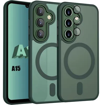 Image de Coque pour Samsung Galaxy A15 4G/5G, avec Anneau Magnétique Vitre Caméra - Translucide Vert Nuit