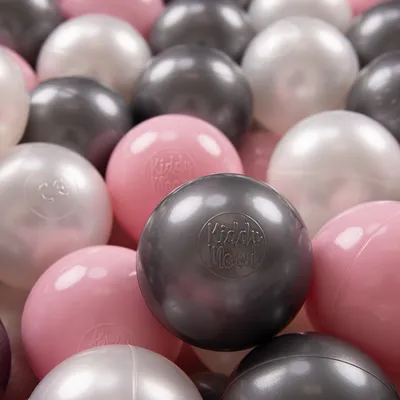 Obrázek produktu pro KiddyMoon Kids 700 ∅ 7cm míčků Hrací míčky pro míčovou koupel Dětské plastové míčky vyrobené v EU, Pearl/Powder Pink/Silver