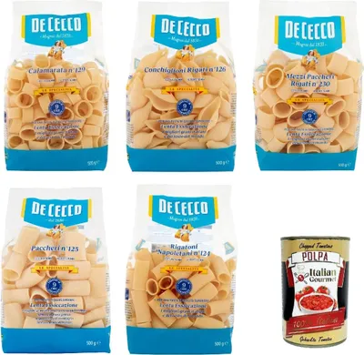 Produktbild von De Cecco Le Specialità Testpaket, 100% Italienisch Pasta Nudeln 5x 500g + Italian Gourmet Polpa 400g