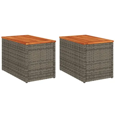 Immagine prodotto di Tavolini Giardino 2pz Grigi 55x34x37 Polyrattan Legno Massello
