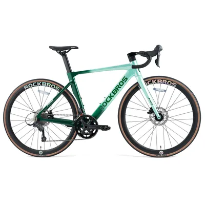 Image de ROCKBROS FLR-W3 Vélo de course 28 pouces avec 2*10 vitesses Aluminium léger avec freins à disque hydrauliques 700C Vélo Femme et Homme Vert S