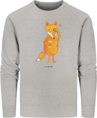 Produktbild von Mr. & Mrs. Panda Baumwoll Pullover Fuchs Lord Größe M - Heather Grey - Geschenk, Schick, Sweatshirt, Spruch Lustig, Cocktail, Bio, Neugierig, Pulli, Motivation, Sweater
