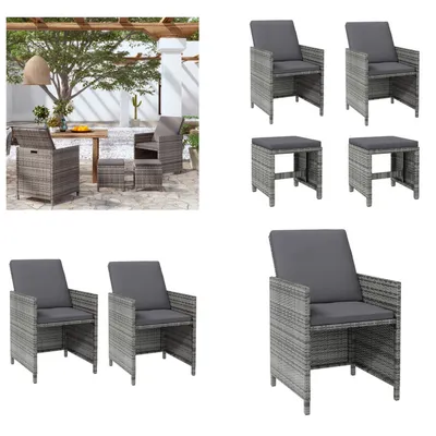 Image de vidaXL Ensemble de 4 chaises et tabourets de jardin en polyrotin gris - Chaises et tabourets de jardin - Chaises et tabourets de jardin - Chaise de jardin - Chaise d'extérieur
