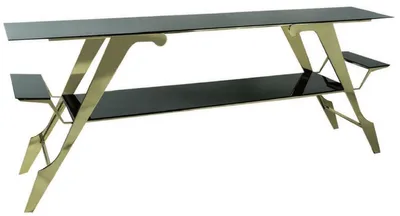 Image de Casa Padrino Console de luxe Or / Noir 192 x 41 x H. 81 cm - Table console rectangulaire avec plateaux en verre - Meubles de luxe - Meubles de salon - Meubles de luxe - Meubles de salon