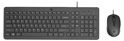 Zdjęcie produktu dla HP Przewodowa mysz i klawiatura 150, Pełnowymiarowy (100%), Przewodowa, USB, Membranowa, Czarny, Dołączona myszka
