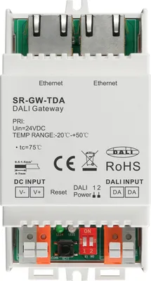 Produktbild von SR-GW-TDA Tuya DALI Gateway mit 250 mA Bus-Netzteil, 64 Adressen, App-Steuerung via Ethernet
