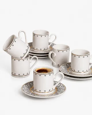 Produktbild von AEN KAYI Türkische Kaffeetassen, Mokkatassen - Set 6er, 12-teilig, Porzellan