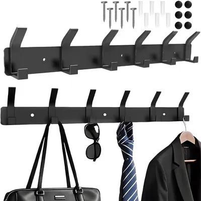 Productafbeelding van 2 stuks wandhaken met 6 haken, hakenlijst voor garderobe, geschikt voor slaapkamer, badkamer, keuken. Garderobestang, wandgarderobe voor jassen, mantels en tassen