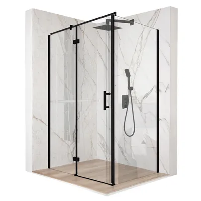 Produktbild von Duschkabine 120 x 80 cm, Schwingtür, schwarzes ESG-Glas 6 mm + Beschichtung