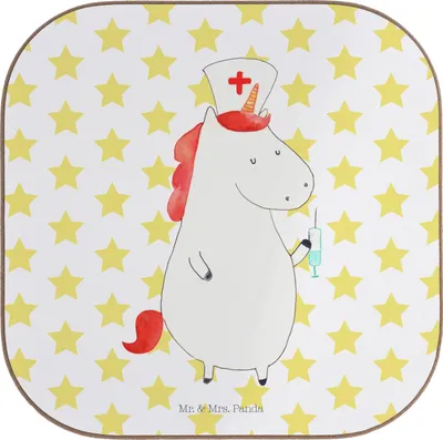 Produktbild von Mr. & Mrs. Panda Tischuntersetzer Einhorn Krankenschwester - Weiß - Geschenk, Krankenhaus, Untersetzer Gläser, Ärztin, Krankenpflegerin, für, Coaster, Unicorn