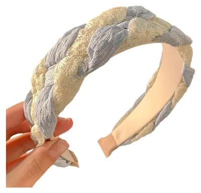 Produktbild von Haarreif für Damen aus Netzgarn mit gedrehter Struktur, breite Krempe, rutschfeste Zähne, Haaraccessoire für Make-up und Haarstyling