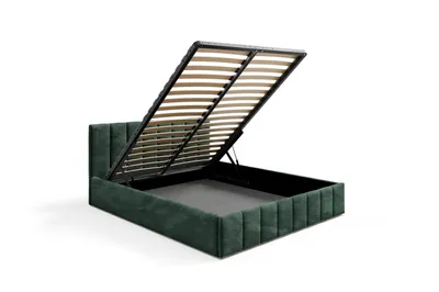 Immagine prodotto di Letto imbottito GUTTO verde 120x200 a doghe metalliche in tessuto boucle teddy di qualità con box letto e contenitore