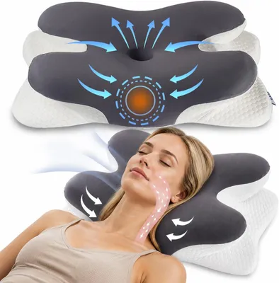 Produktbild von Kopfkissen Nackenschmerzen, Ergonomisches Memory Foam Nackenstützkissen, Orthopädische Kissen Gegen Nackenschmerzen, Nackenkissen Anti Schlafkissen