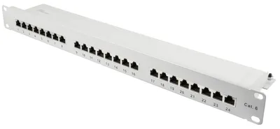 Produktbild von Patchpanel 19" Cat. 6 24-Port STP, werkzeuglos, lichtgrau 1 HE