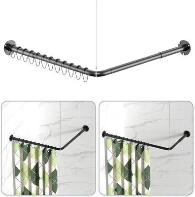 Produktbild von Famanu Duschvorhangstange L-Form verstellbar mit 12 Ringen - Schwarz