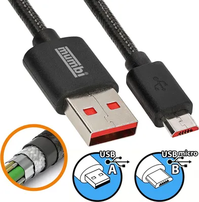 Produktbild von mumbi Black Line USB Kabel USB A auf Micro B Stecker Datenkabel Ladekabel Sync-Kabel 2m