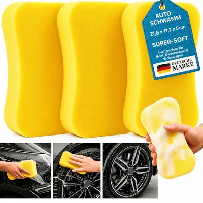 Produktbild von Autoschwamm XL Universal Schwamm Fliesenschwamm Auto Wäsche Pflege Groß 3er Set