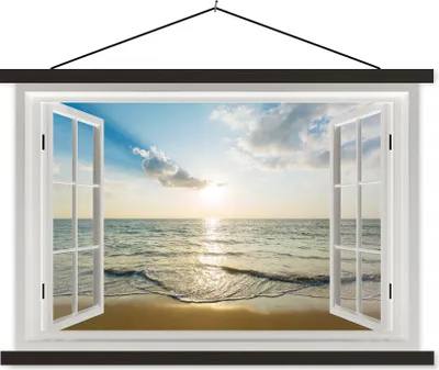 Produktbild von MuchoWow® Textilposter Aussicht - Sonne - Meer 120x80 cm mit schwarzem Rahmen - Wanddeko