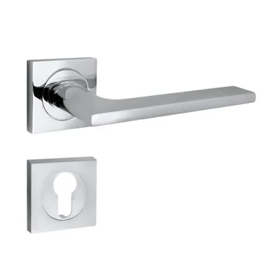 Produktbild von Domino Türgriff LINEA-QR M6 Drückergarnitur PZ - Profilzylinder Set quadratische Rosette Türklinke für Zimmertür & Innentür aus Aluminium Chrom
