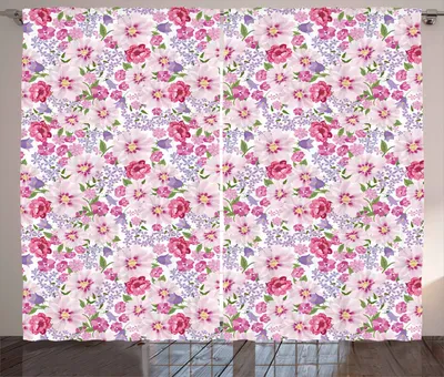 Produktbild von ABAKUHAUS Aquarell Rustikaler Gardine, Frische Frühlingsflora, Schlafzimmer Kräuselband Vorhang mit Schlaufen und Haken, 280 x 260 cm, Lavendel Grün Rosa