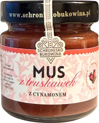 Zdjęcie produktu dla Mus z truskawek z cynamonem 200g - Schronisko Bukowina