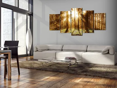 Produktbild von Akustikbild Wald Baum 200x100 cm Bilder Akustikschaum Hochleistungsschallabsorber Schallschutz Leinwand 5 tlg Wandbild Raumakustik Schalldämmung c-B-0114-b-o