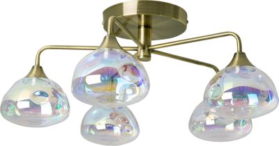 Näve Leuchten LED Deckenleuchte 5-flg "VARNA" LED Deckenleuchte 5-flg "VARNA" LED Deckenleuchte 5-flammig "VARNA", Deckenlampe aus messingfarbenem Metall und irisierendem Glas, mit fest verbauten LEDs, 50 cm Durchmesser, stilvolle Beleuchtung für Wohnzimmer, Esszimmer oder Diele