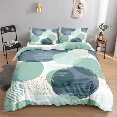 Produktbild von Bettwäsche-Set Geometrisch Kreis 135x200 cm Türkis 1 Bettbezug 1 Kissenbezug Mikrofaser Reißverschluss