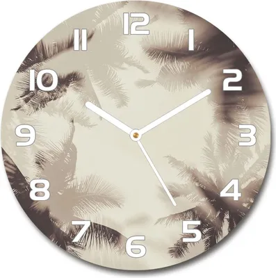 Produktbild von Wanduhr aus Glas 30fi Glasbild Glasuhr Gehärtetes Glas - weisse-zeiger - palm trees
