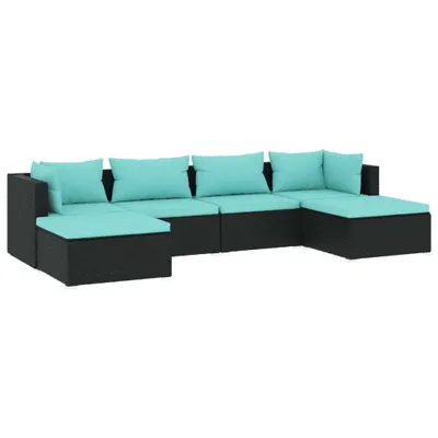 Produktbild von 6-tlg. Garten-Lounge-Set mit Kissen Poly Rattan Schwarz