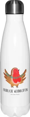 Produktbild von Mr. & Mrs. Panda Trinkflasche Rotkehlchen Weihnachten - Weiß - Geschenk, Thermos, Vogel, Frohe, Wasserflasche, Winter, Weihnachtsgruß, Thermo-Trinkflasche, trinkflaschen