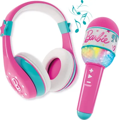 Image de Set casti PC si microphone Barbie copii, Lisciani, Bluetooth, multicolor