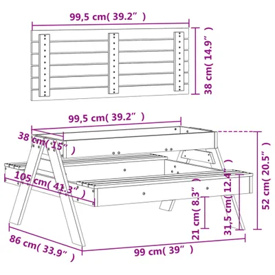 Image de vidaXL Table de pique-nique avec bac à sable pour enfants Pin massif