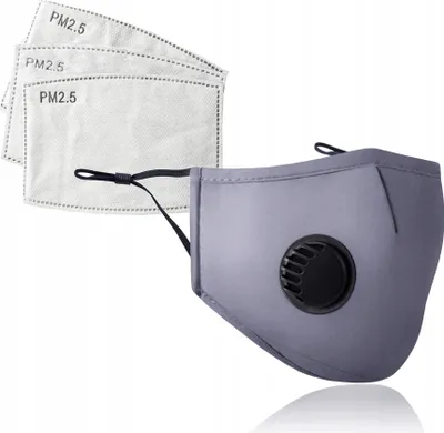 Produktbild von SET GRAU Wiederverwendbare Maske + 3x PM 2.5 FILTER