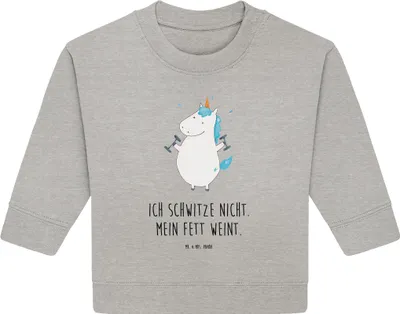 Produktbild von Mr. & Mrs. Panda Organic Baby Pullover Einhorn Fitness 12. - 18. Monat - Heather Grey - Geschenk, Bullover, Abnehmen, Unicorn, Sport, Gym, Fitnessstudio