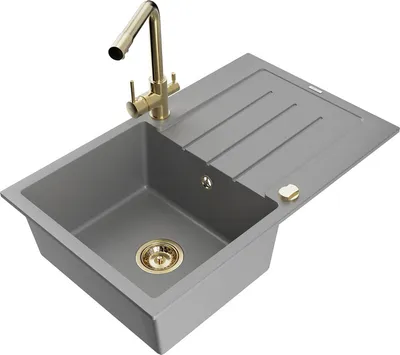Produktbild von Mexen Bruno 1 Becken-Granitspüle mit Abtropffläche und Mischbatterie Duero, Grau - 6513-71-671600-50