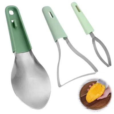 3-in-1 Mangoschneider, Obstschneider aus Edelstahl, Schäler & Entkerner