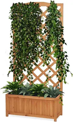 Obrázek produktu pro Dřevěný květináč s dřevěnou mřížkou – 100 x 62 x 23 cm – pro zahradní design