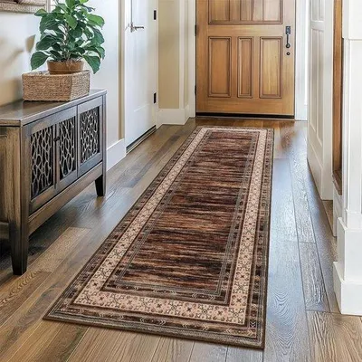 Immagine prodotto di Tappeto antiscivolo lavabile Unyqoos®, 65x240 cm, marrone – con fondo in gomma antiscivolo, bordi rinforzati, lavabile in lavatrice, ideale per ingresso, cucina e soggiorno
