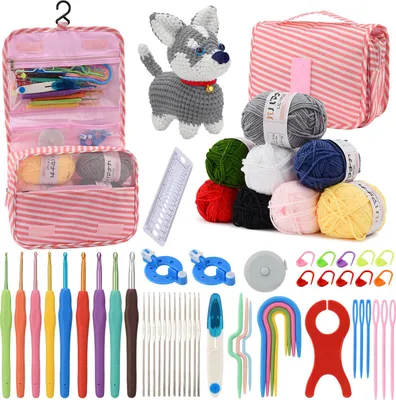 Produktbild von UnboxG 63-teiliges Häkelset mit Aufbewahrungstasche, Häkelnadeln Set DIY Strick- und Häkelzubehör – Komplettes Häkelset für Anfänger und Profis