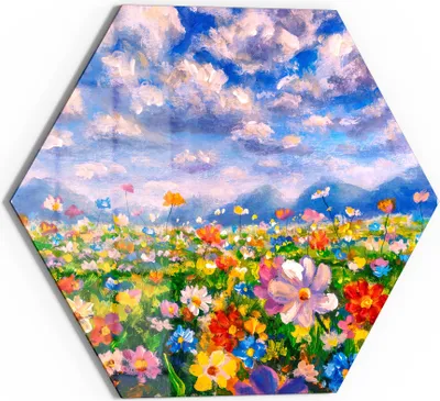 Produktbild von DEQORI Glasbild Echtglas 40x35 cm 'Blumenwiese und Berge' Wandbild Bild modern Deko