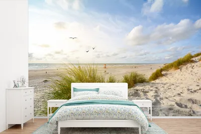 Produktbild von MuchoWow® Fototapete für Wohnzimmer oder Schlafzimmer Wandtapete Vinyl Motivtapete Strand - Meer - Vögel - 330x220 cm - Fototapeten