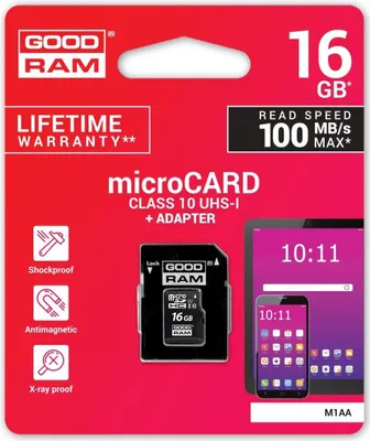 Obrázek produktu pro Goodram M1AA, 16 GB, MicroSDHC, Třída 10, UHS-I, 100 MB/s, 10 MB/s
