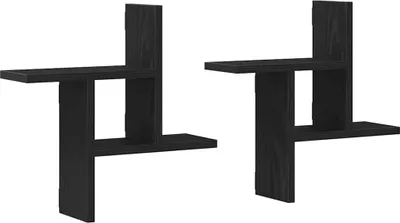 Image de vidaXL Étagères murales 2 pcs. noir imitation chêne 38x12x38cm bois composite