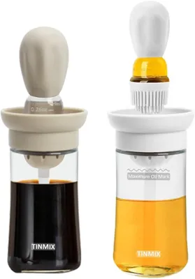 Image de Flacon d'huile avec pinceau, 180 ml, en verre et en silicone, pour la cuisine